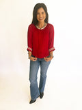 Cami crimson and cream blouse
