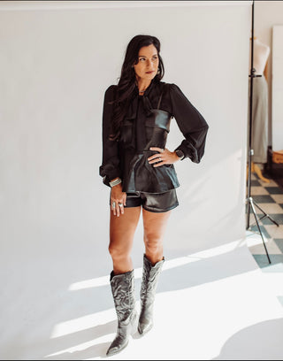 Shanay black leather shorts