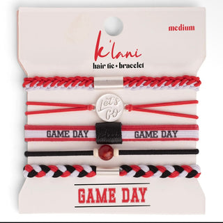 "Game Day" Red, Black & White Hair Tie Bracelets