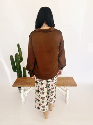 Branthanie brown blouse gold buttons