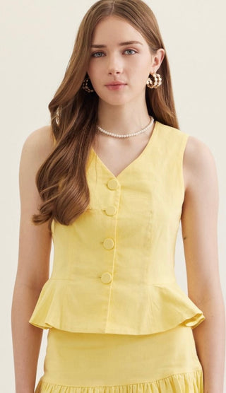 Emily yellow button up peplum blouse