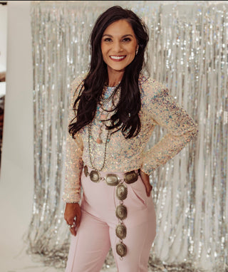 Merideth champagne sequin crop top