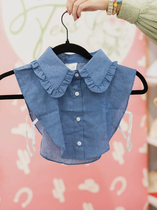 Ruffle denim bib collar