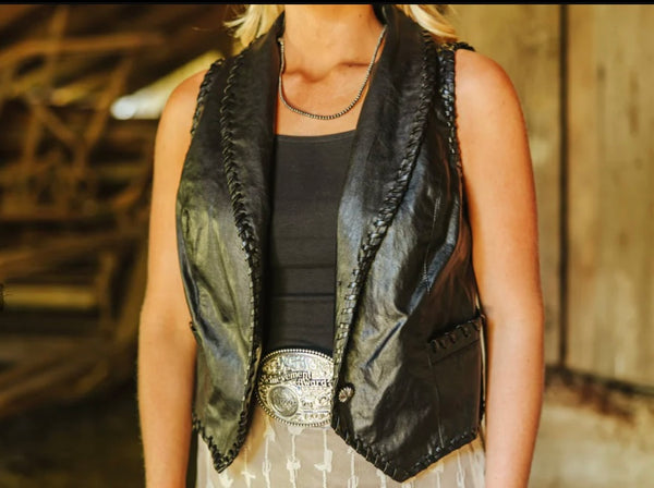 Black leather vest