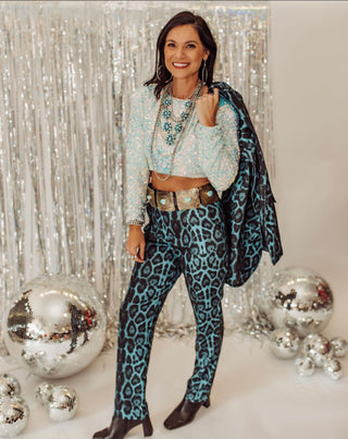 Tinsley teal leopard pants