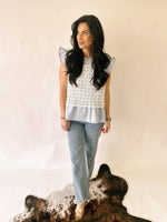 Caroline chambray crochet blouse