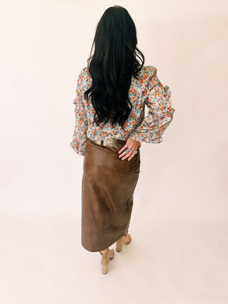 Morgan brown leather skirt