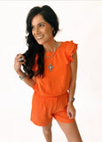 Tara orange flutter sleeve top
