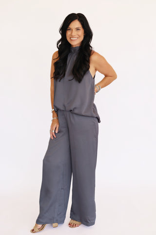 Macee charcoal halter bubble blouse