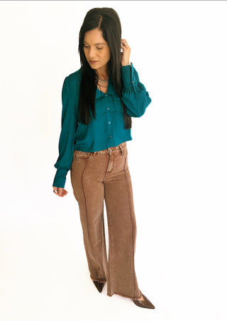 Maybree teal crop blouse
