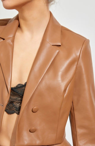 Tan leather cropped jacket