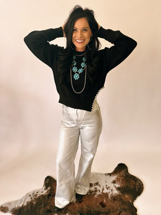 Vail silver wide leg denim