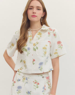 Destiny Floral denim cropped top