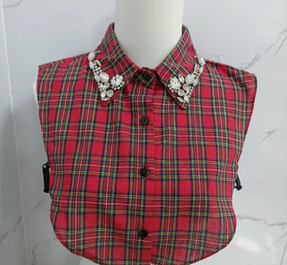 Red plaid jewel bib