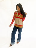 Reagan sleeveless red and tan sweater