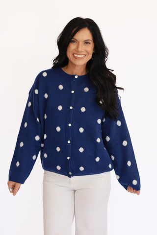 Callie Navy polka dot cardigan