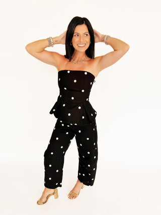 Aubrey Polka dot strapless peplum