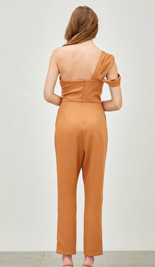 Tan one arm jumpsuit