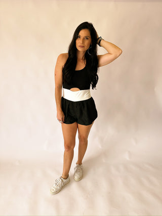 Callie black/white athletic romper
