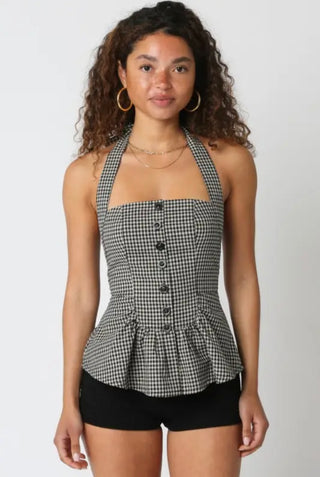 Payden black checkered halter top