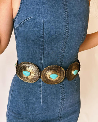 Beth oval concho belt with turquoise
