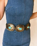 Beth oval concho belt with turquoise