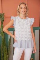Caroline chambray crochet blouse