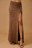 Buckle suede maxi skirt