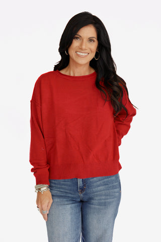 Christina Crimson raw edge sweater