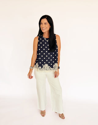 Trish Navy polka dot blouse