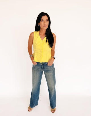 Emily yellow button up peplum blouse