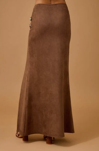 Buckle suede maxi skirt