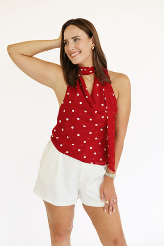 Cowl neck polka dot halter top