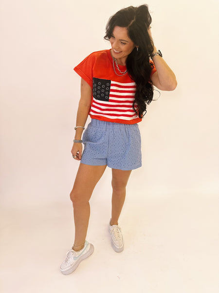Blue eyelet shorts