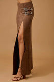Buckle suede maxi skirt
