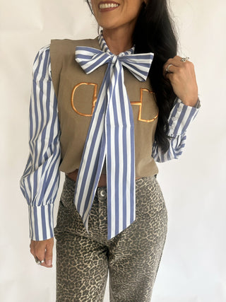 Stacy stripe bow blouse