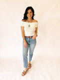 Ashley white off the shoulder ribbed top