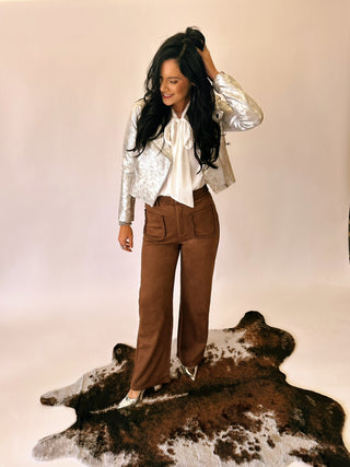 Bella suede braided detail brown pants