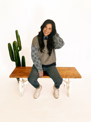 Chelsey checkered denim sleeve sweater