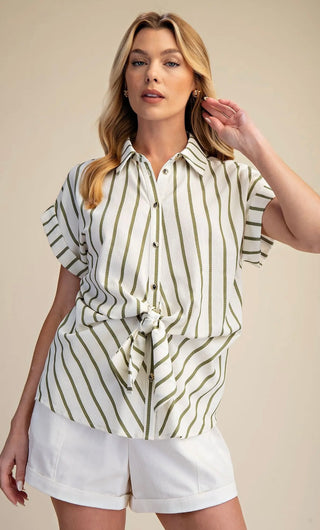 Nicole stripe blouse with tie front - 2 colors