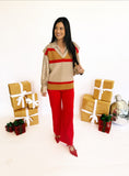 Reagan sleeveless red and tan sweater