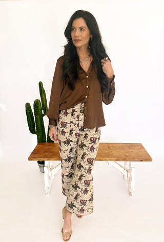 Branthanie brown blouse gold buttons