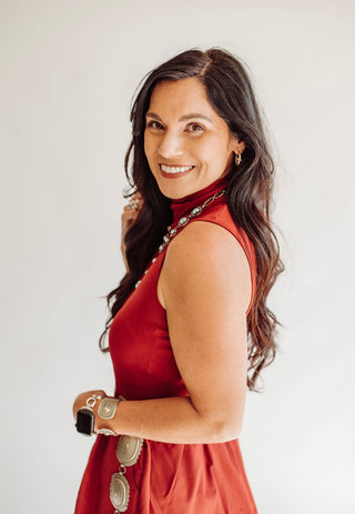 Kyla mock neck crimson midi dress