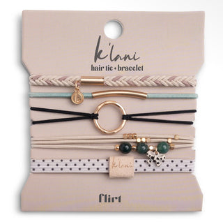 "Flirt" Polka Dot in Cream & Black with Green Accent Hair Tie Bracelets