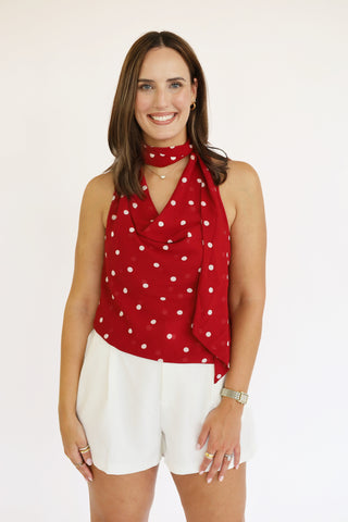 Cowl neck polka dot halter top