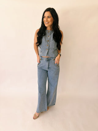 Buckle bunny denim vest