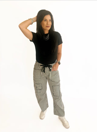 Zoei stripe drawstring barrel jeans