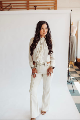 Riley cream ruffle blouse