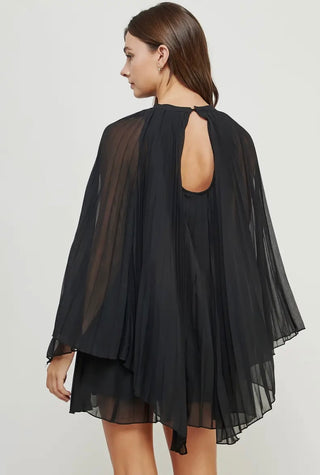 Desiree black pleated cape dress