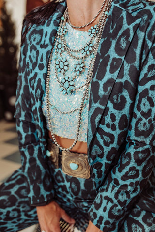 Tinsley teal leopard blazer